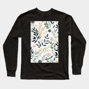 Floral Garden Botanical Print with Leaves Long Sleeve T-Shirt